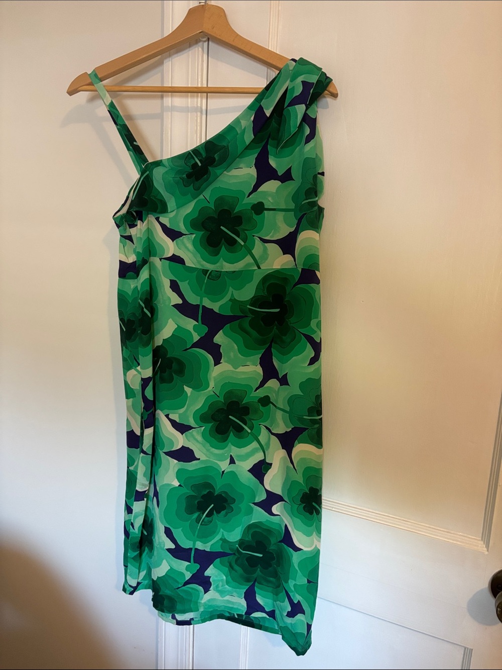 Moschino Silk Green Floral One-Shoulder Mini Dress - Picture 6 of 6
